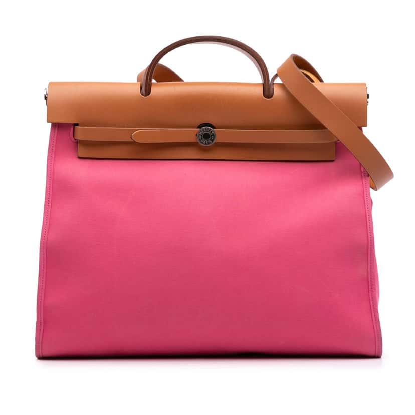 Hermès Toile Herbag Zip 39 Pink Canvas Good condition - Front View