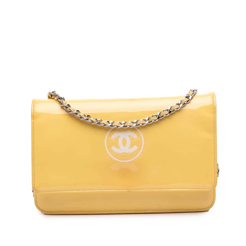 Chanel CC Patent Wallet On Chain Yellow Leather Good condition - Front View