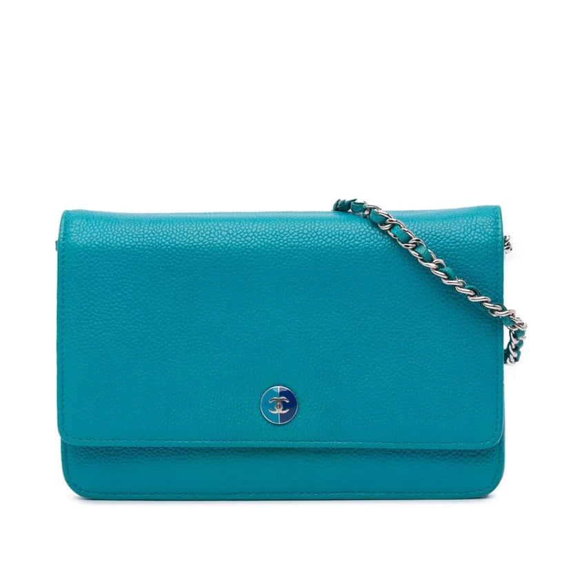 Chanel Caviar Bicolor CC Wallet On Chain Blue Leather Good condition - Front View