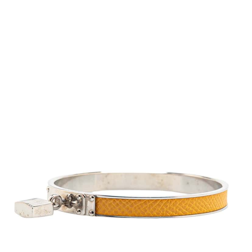 Hermès Leather Kelly Cadena Lock Bangle Bracelet Yellow Leather Good condition - Back View