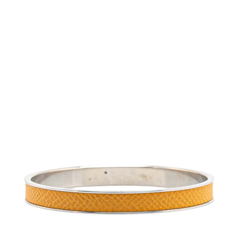 Hermès Leather Kelly Cadena Lock Bangle Bracelet Yellow Leather Good condition - Inside View