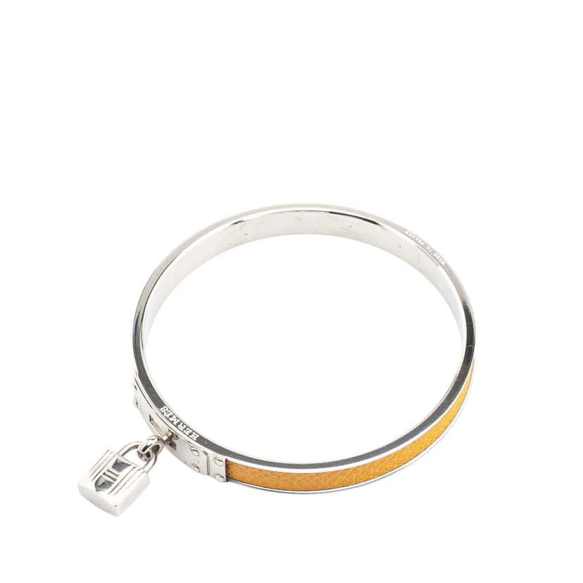 Hermès Leather Kelly Cadena Lock Bangle Bracelet Yellow Leather Good condition - Model View
