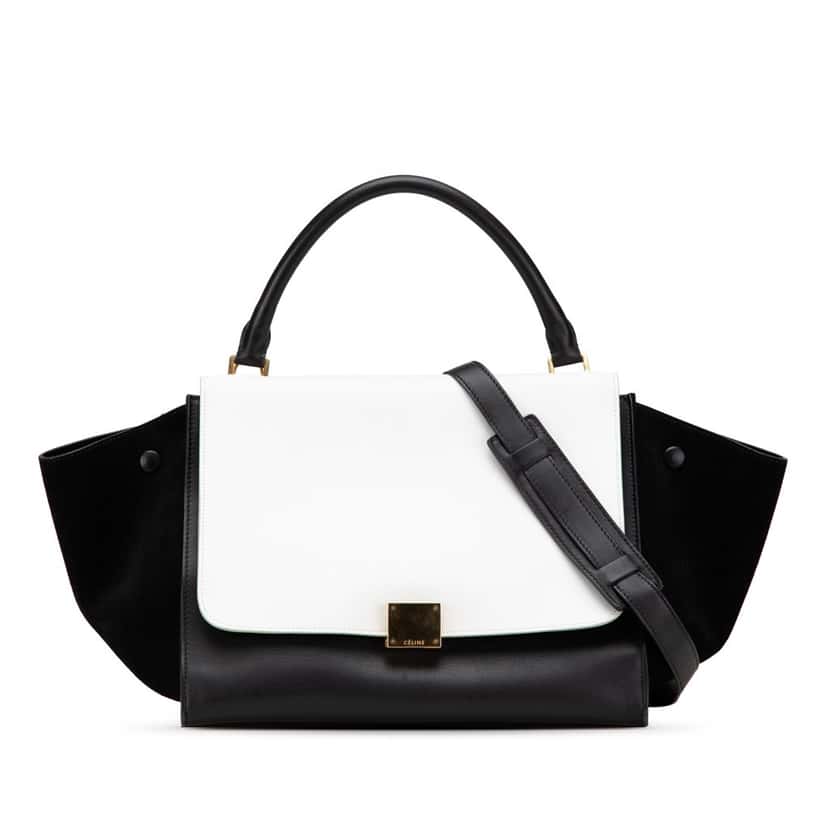 Celine Medium Bicolor Leather Trapeze Satchel Black Leather Good condition - Front View