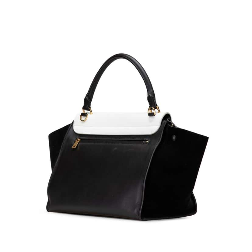 Celine Medium Bicolor Leather Trapeze Satchel Black Leather Good condition - Back View