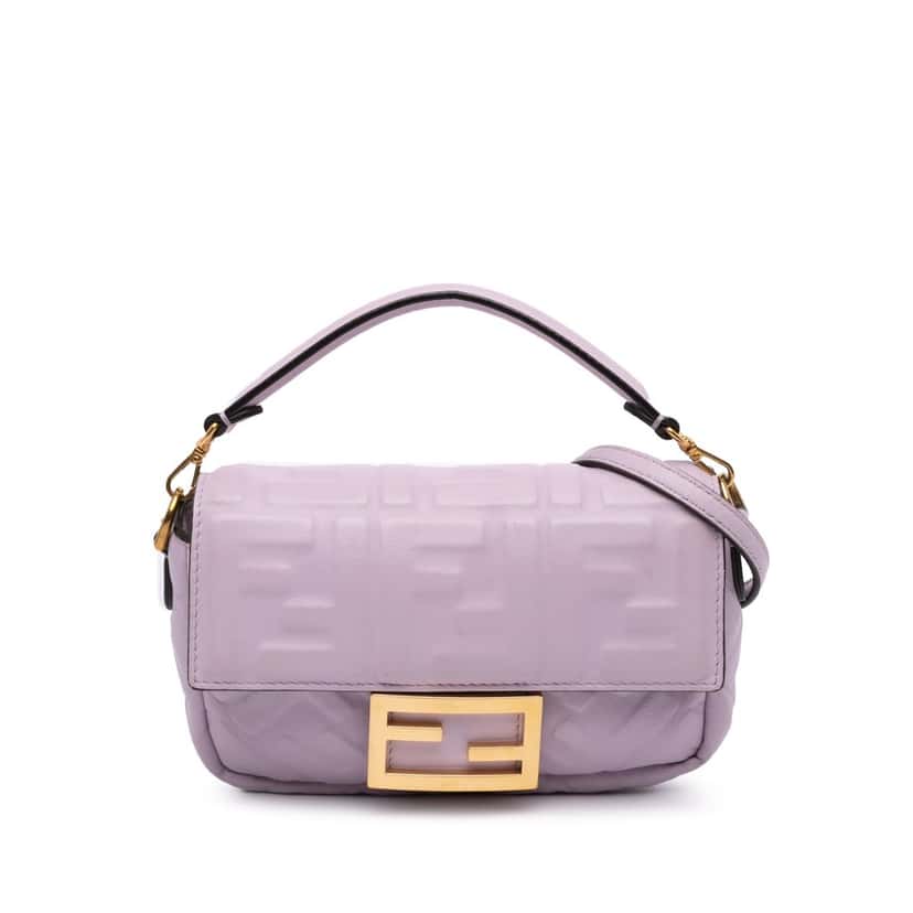 Fendi Mini Zucca Embossed Leather Baguette Satchel Purple Leather Good condition - Front View