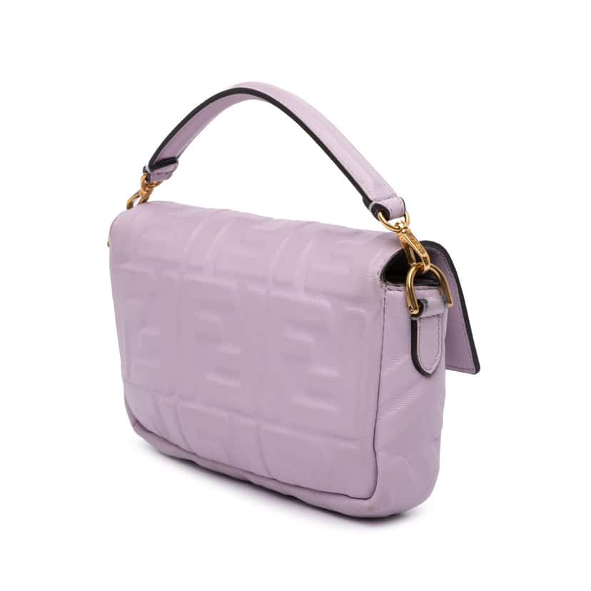 Fendi Mini Zucca Embossed Leather Baguette Satchel Purple Leather Good condition - Back View