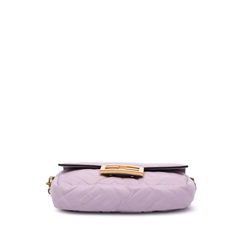 Fendi Mini Zucca Embossed Leather Baguette Satchel Purple Leather Good condition - Inside View