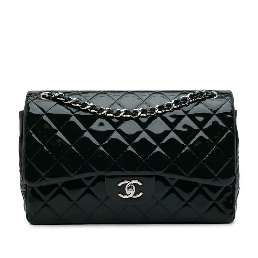 Chanel Jumbo Classic Patent Double Flap Blue Leather Good condition - Front View