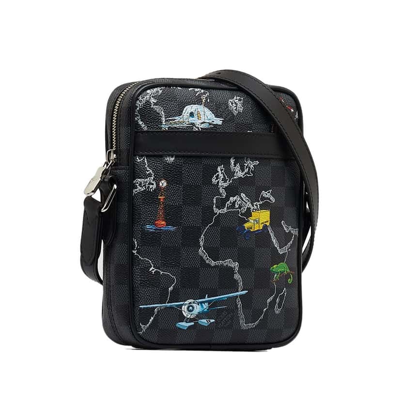 Louis Vuitton Damier Graphite Renaissance Map Danube Slim PM Black Canvas Good condition - Back View