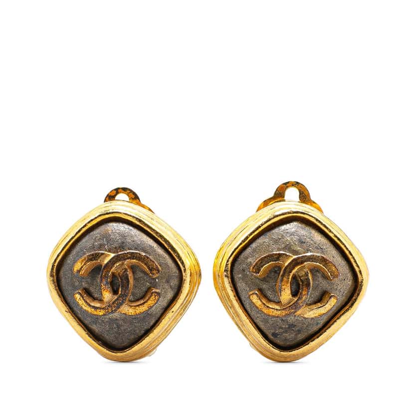 Chanel Gold Plated CC Clip On Earrings Gold Metal Good condition - Front View