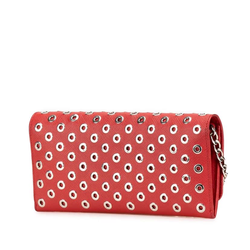 Prada Saffiano Grommet Wallet On Chain Red Leather Good condition - Back View