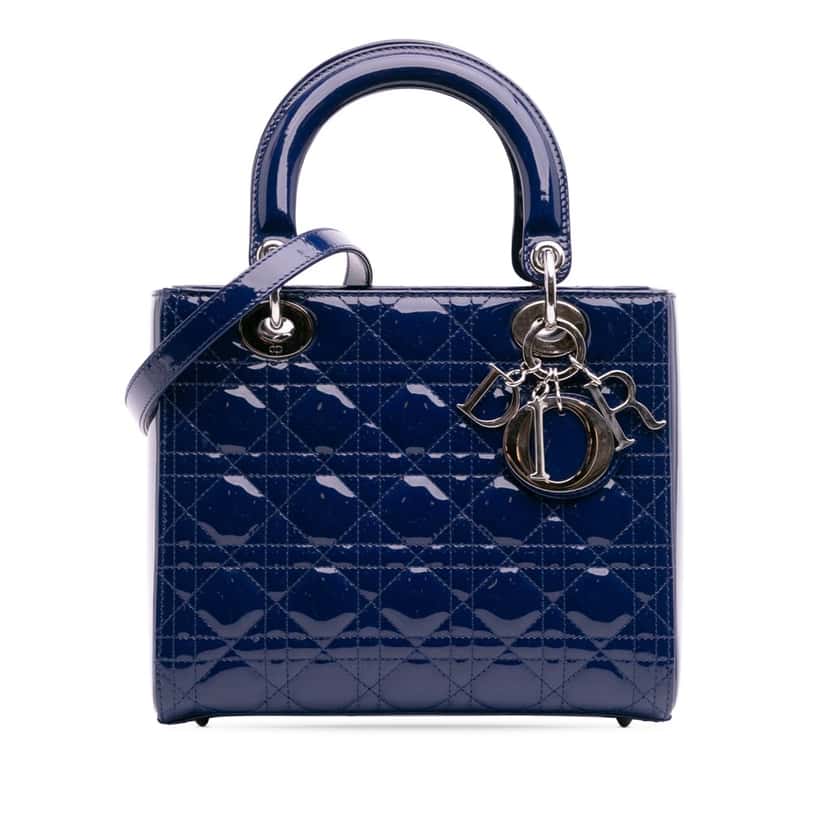 Dior Medium Patent Cannage Lady Dior Blue Leather Good condition - Front View