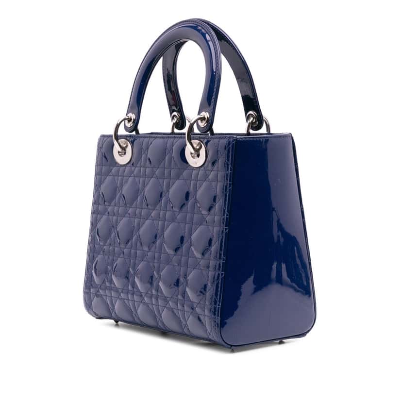Dior Medium Patent Cannage Lady Dior Blue Leather Good condition - Back View