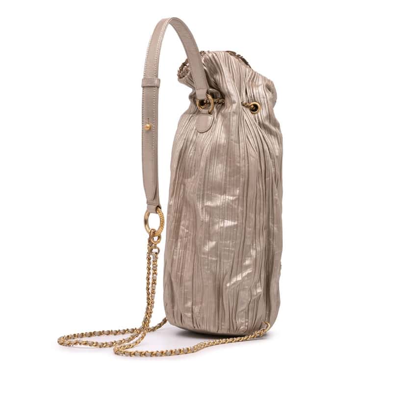 Chanel Medium Metallic Calfskin Coco Pleats Drawstring Backpack Gold Leather Very good condition - Back View