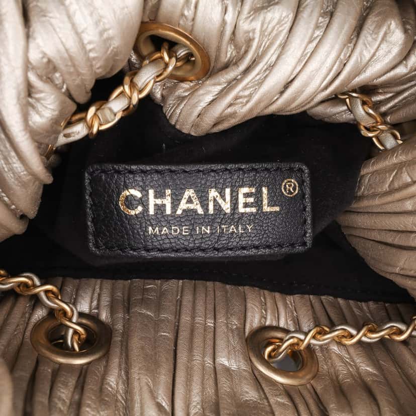 Chanel Medium Metallic Calfskin Coco Pleats Drawstring Backpack Gold Leather Very good condition - Box View