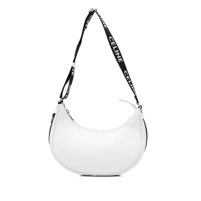 Celine Medium Smooth Calfskin Ava Shoulder Bag with Celine Strap White Leather Good condition - Front View
