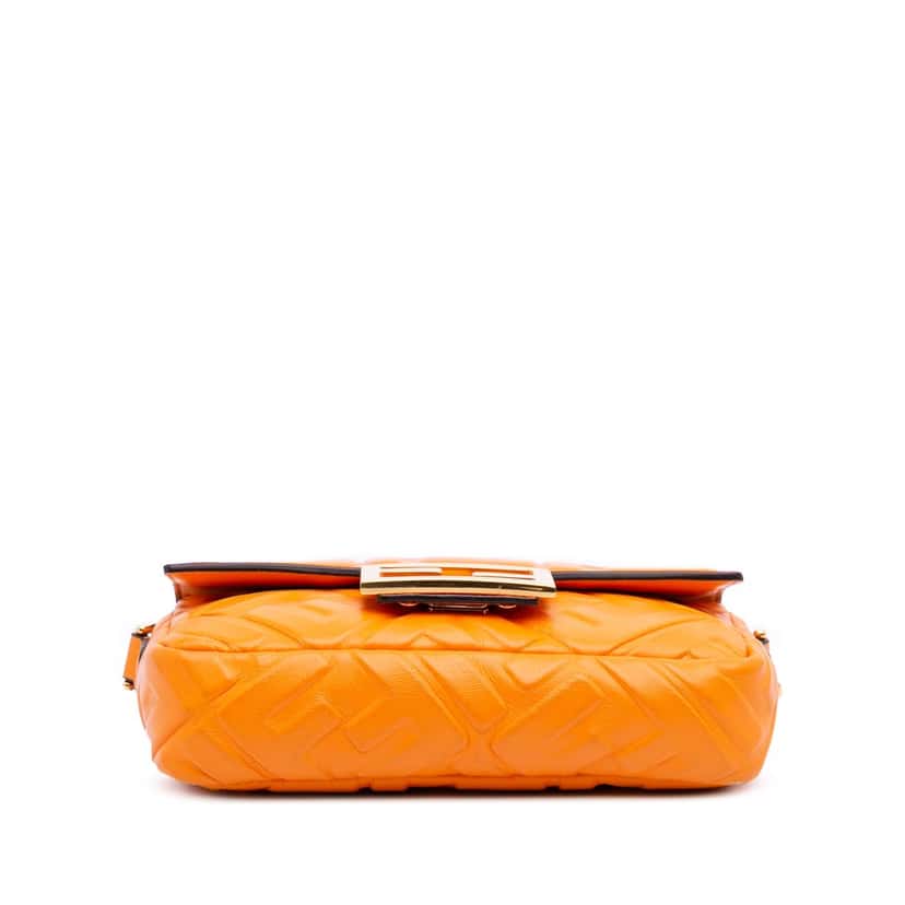 Fendi Mini Zucca Embossed Leather Baguette Satchel Orange Leather Good condition - Inside View