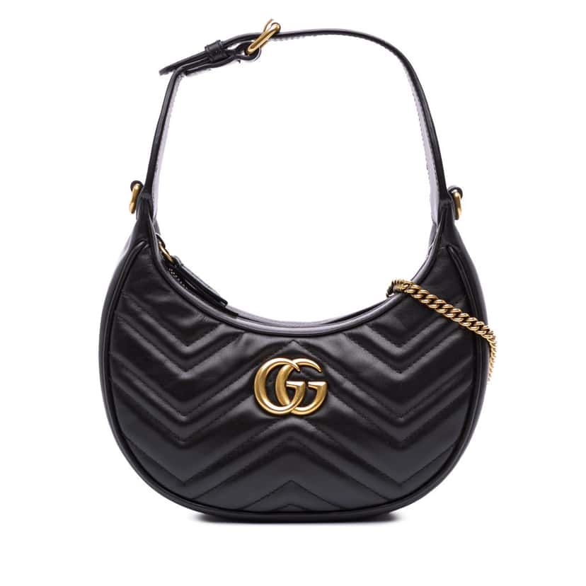 Gucci Mini GG Marmont Half Moon Bag Black Leather Good condition - Front View