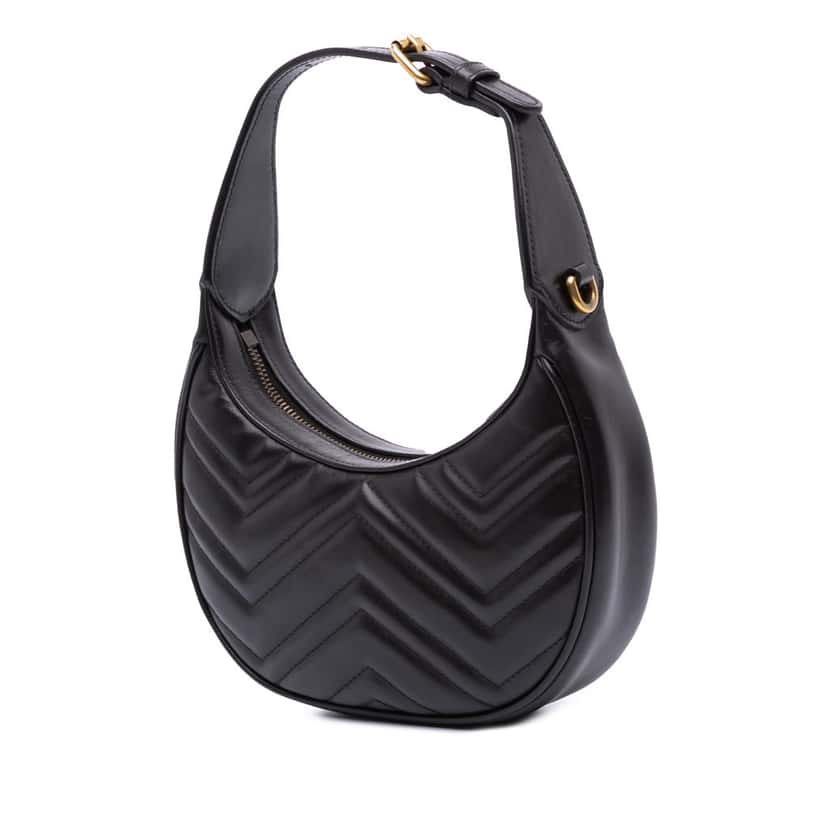 Gucci Mini GG Marmont Half Moon Bag Black Leather Good condition - Back View
