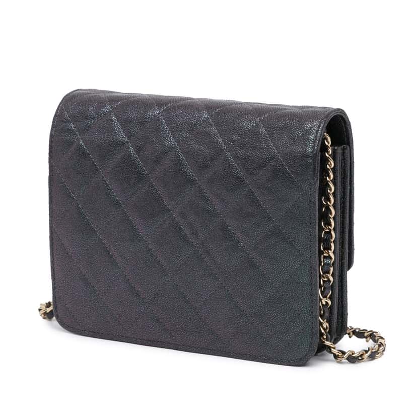 Chanel Quilted Caviar Square Wallet on Chain Black Leather Good condition - Back View