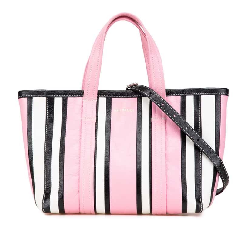 Balenciaga Small Lambskin Barbes East West Striped Shopper Tote Pink Leather Good condition - Front View