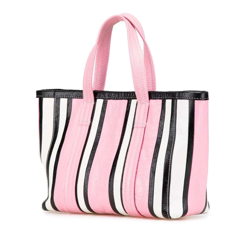 Balenciaga Small Lambskin Barbes East West Striped Shopper Tote Pink Leather Good condition - Back View