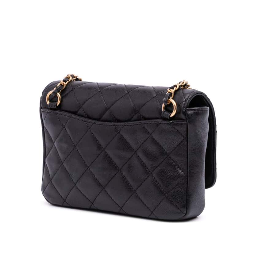 Chanel Small Quilted Lambskin Private Affair Camellia Flap Black Leather Good condition - Back View