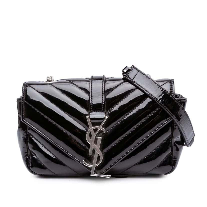 Saint Laurent Baby Patent Chevron Classic Monogram Chain Bag Black Leather Good condition - Front View