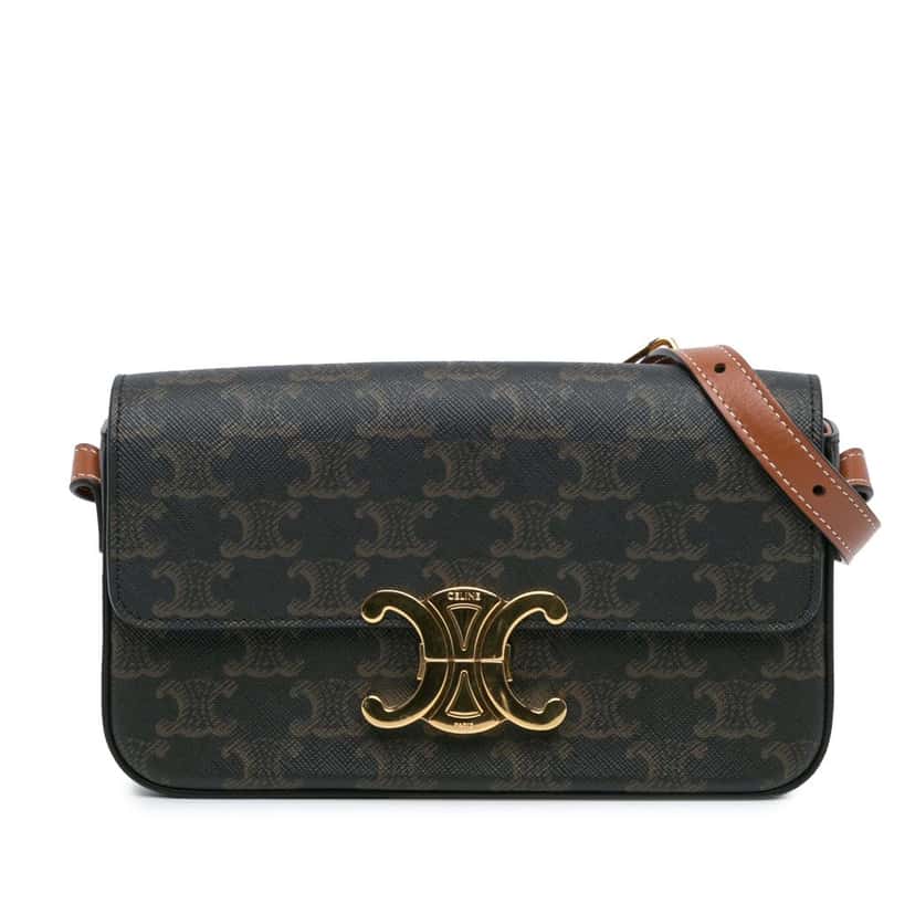 Celine Triomphe Coated Canvas Claude Shoulder Bag Brown Canvas Good condition - Front View