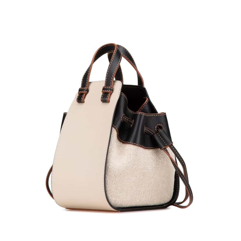 Loewe Mini Leather and Canvas Hammock Bag White Leather Good condition - Back View