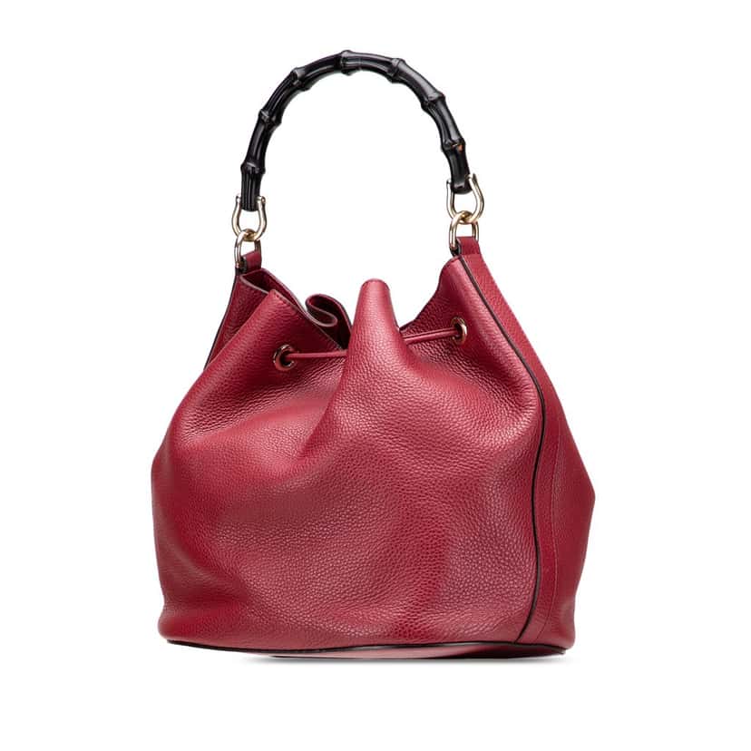 Gucci Pebbled Calfskin Miss Bamboo Bucket Bag Red Leather Good condition - Back View