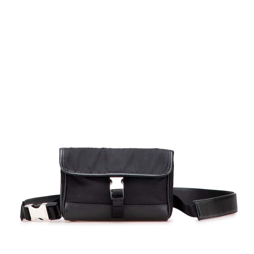 Prada Saffiano Trimmed Tessuto Belt Bag Black Good condition - Front View