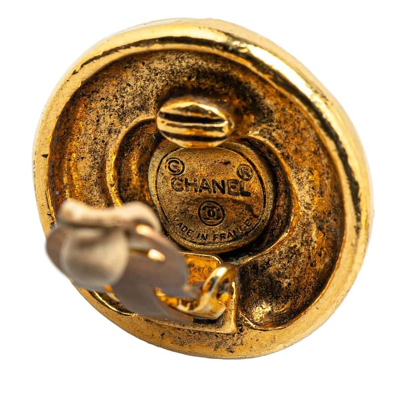 Chanel Gold Plated CC Button Clip on Earrings Gold Metal Good condition - Inside View