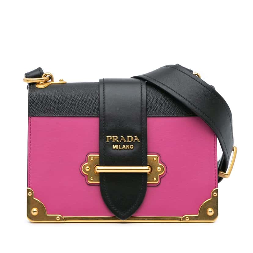 Prada Saffiano Trimmed City Calf Cahier Crossbody Pink Leather Good condition - Front View