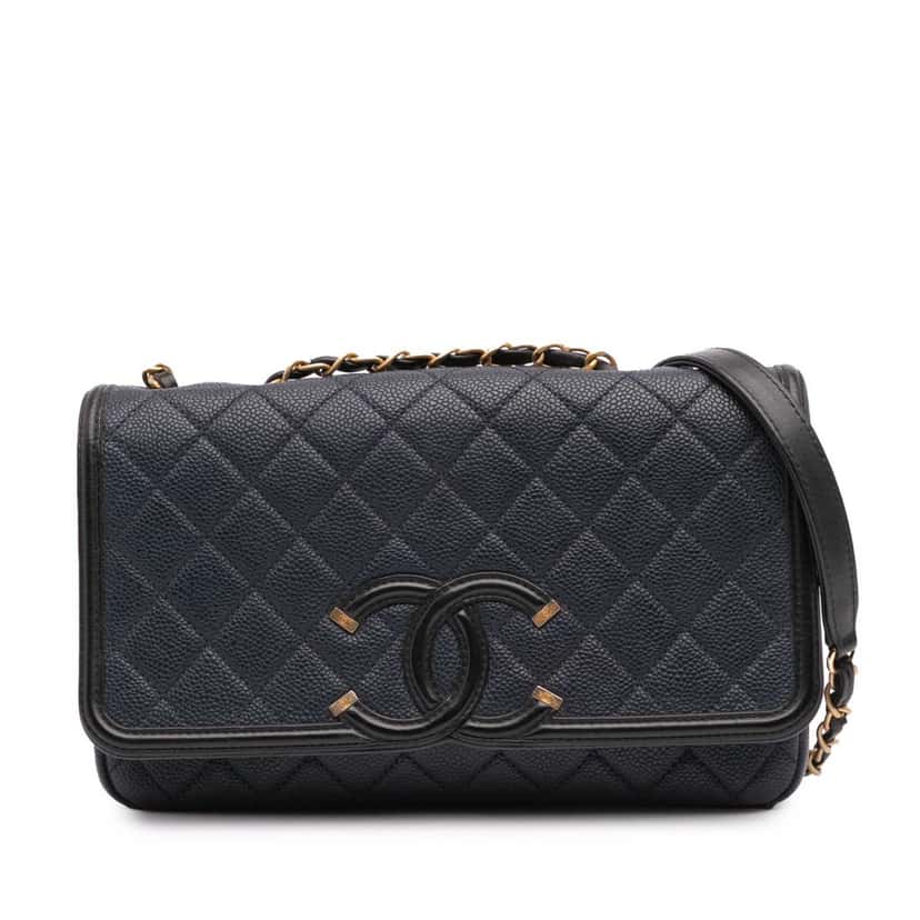 Chanel Medium Bicolor Caviar CC Filigree Flap Blue Leather Good condition - Front View