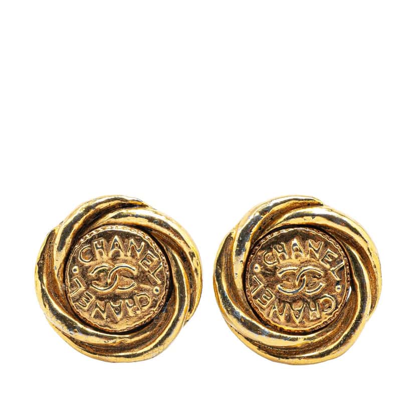 Chanel Gold Plated CC Round Clip On Earrings Gold Metal Good condition - Front View