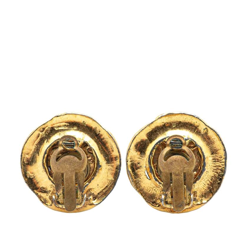Chanel Gold Plated CC Round Clip On Earrings Gold Metal Good condition - Back View
