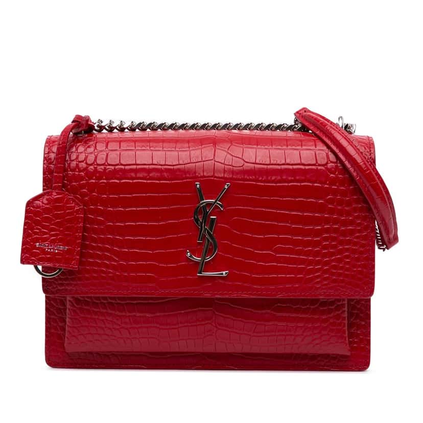 Saint Laurent Medium Croc Embossed Leather Sunset Crossbody Red Leather Good condition - Front View