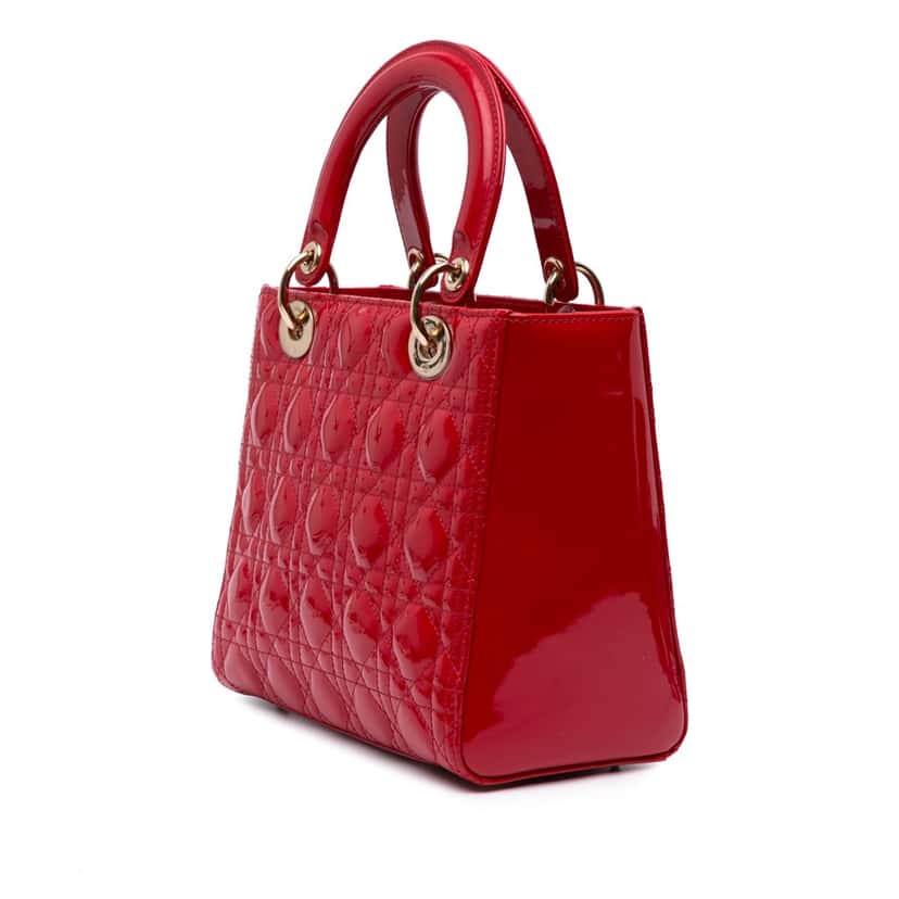 Dior Medium Patent Cannage Lady Dior Red Leather Good condition - Back View