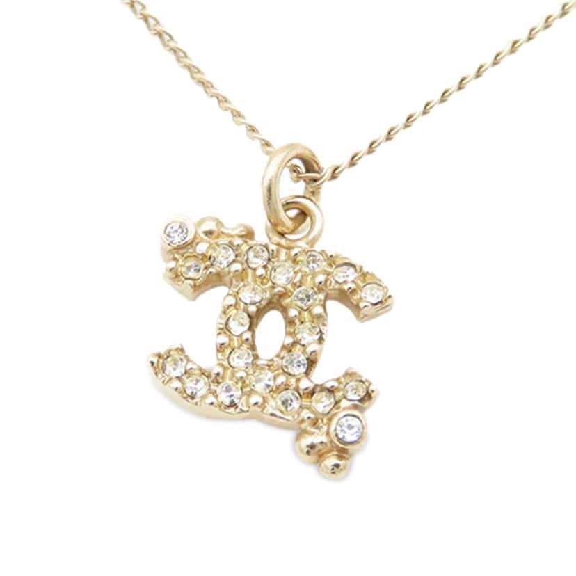 Chanel Gold Plated CC Rhinestones Pendant Necklace Gold Metal Good condition - Back View