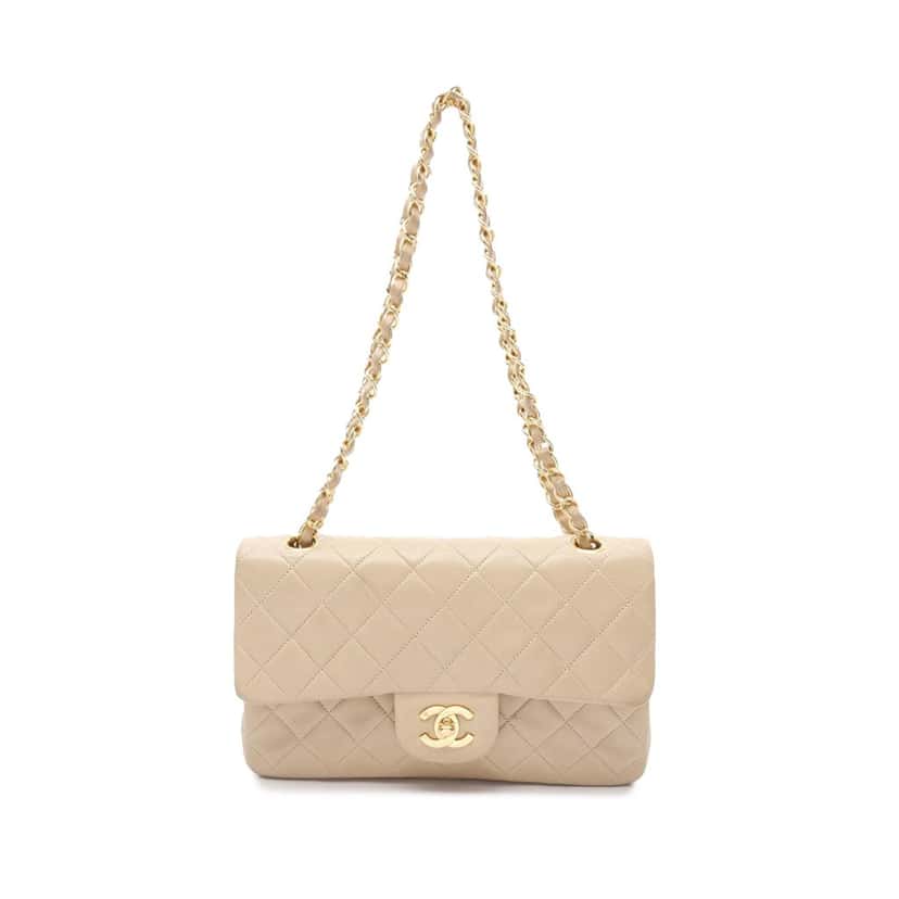 Chanel Small Classic Lambskin Double Flap Brown Leather Good condition - Front View