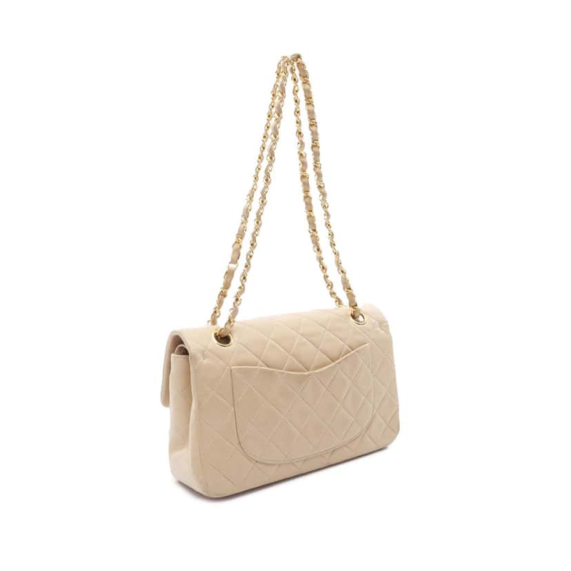 Chanel Small Classic Lambskin Double Flap Brown Leather Good condition - Back View