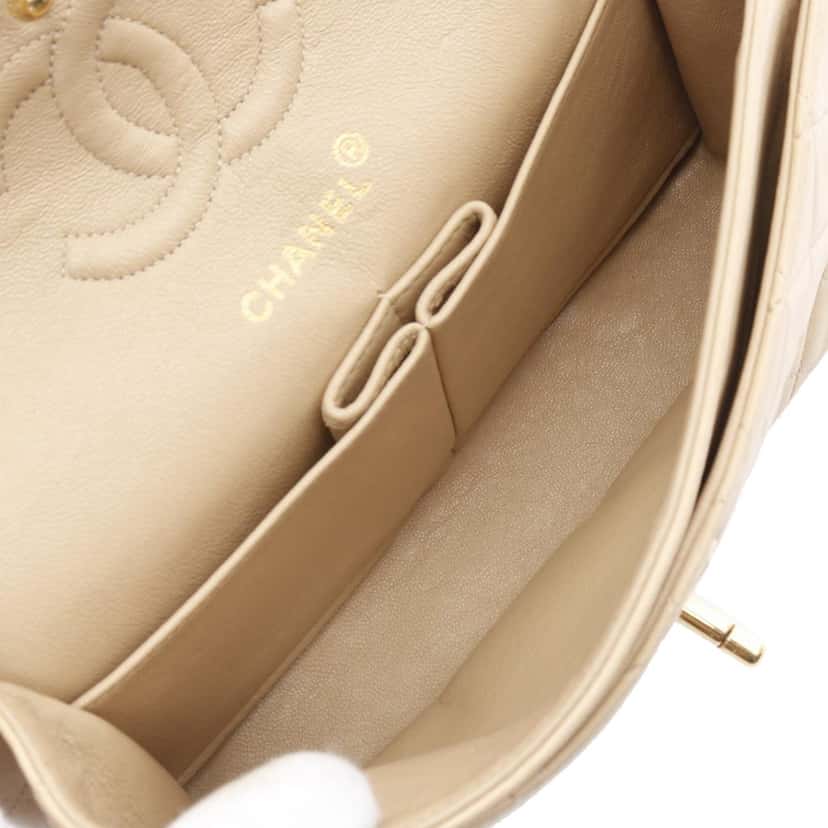 Chanel Small Classic Lambskin Double Flap Brown Leather Good condition - Inside View