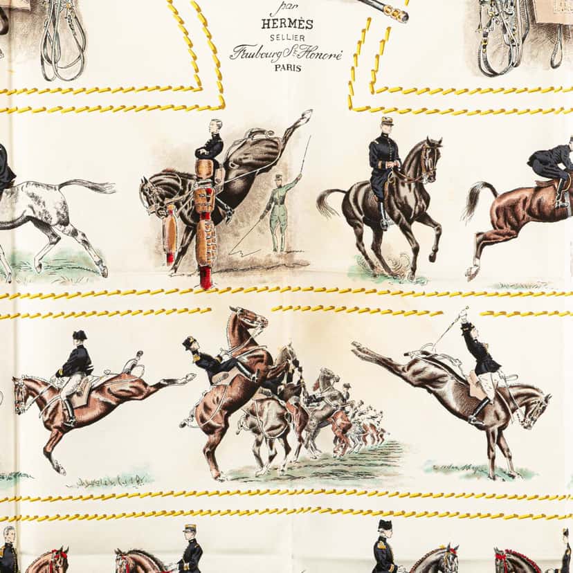 Hermès Cadre Noir Silk Scarf White Silk Good condition - Back View