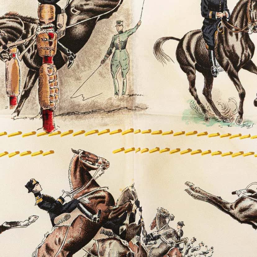 Hermès Cadre Noir Silk Scarf White Silk Good condition - Model View