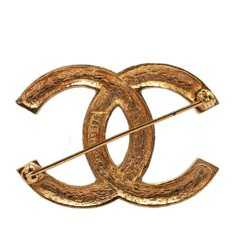 Chanel Gold Plated CC Crystal Brooch Gold Metal Good condition - Back View