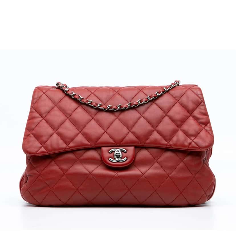 Chanel Maxi Lambskin 3 Accordion Flap Red Leather Good condition - Front View