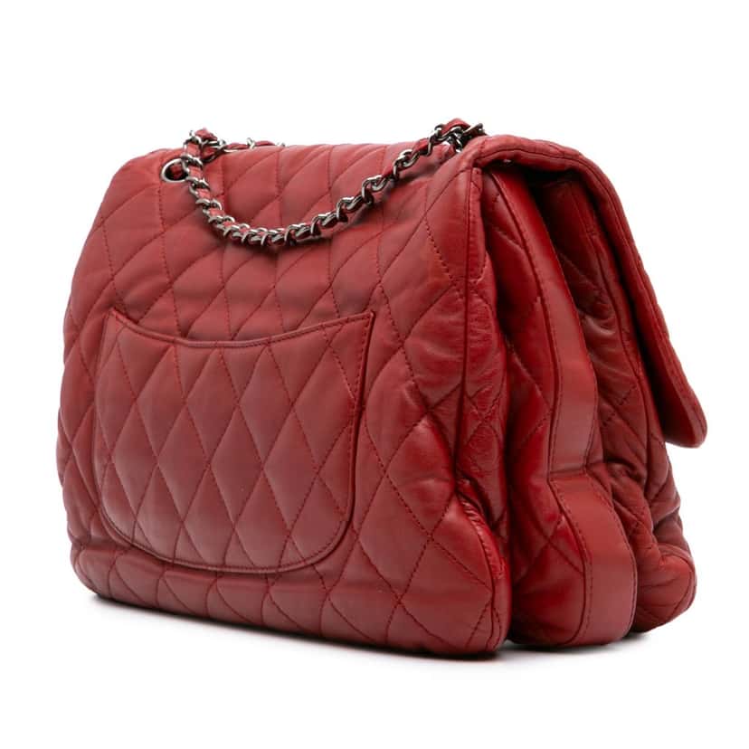 Chanel Maxi Lambskin 3 Accordion Flap Red Leather Good condition - Back View