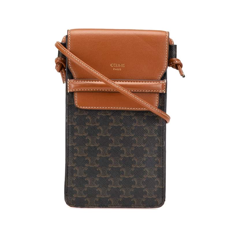 Celine Triomphe Coated Canvas Phone Pouch Flap Crossbody Brown Canvas Good condition - Front View