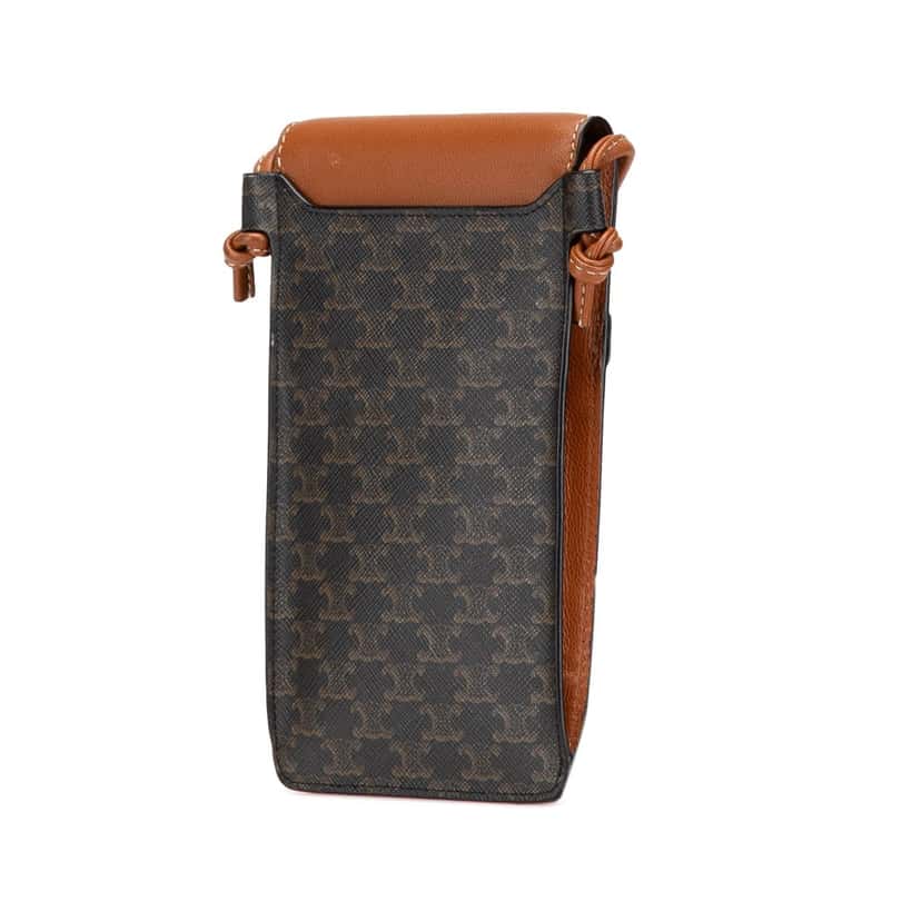Celine Triomphe Coated Canvas Phone Pouch Flap Crossbody Brown Canvas Good condition - Back View